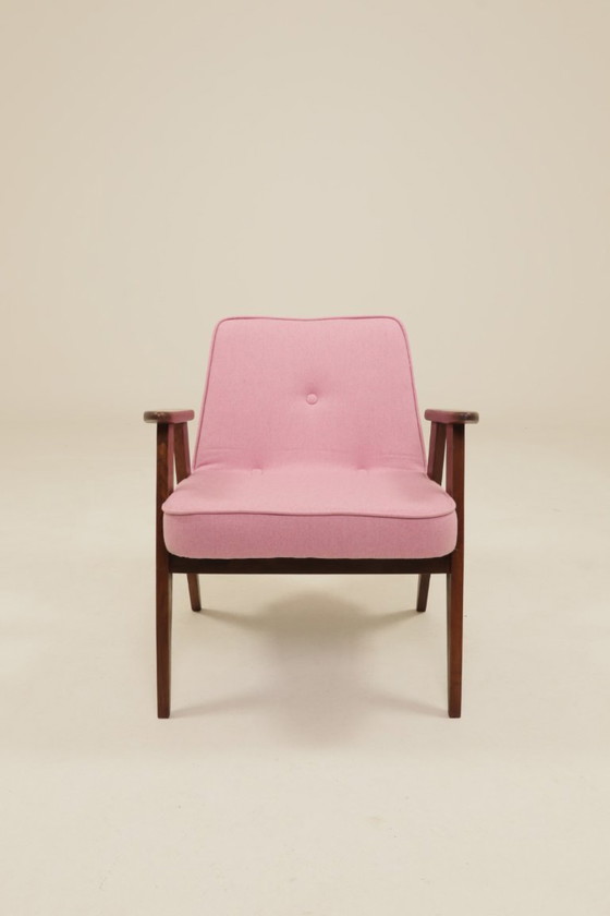 Image 1 of Fauteuil moderne du milieu du siècle en chêne et laine naturelle, design de J. Chierowski