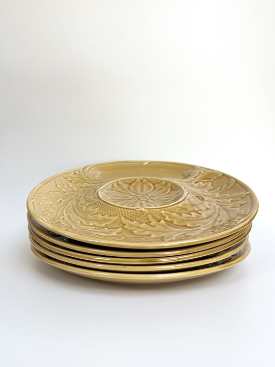 Image 1 of Set aus 5 Gien Artischockentellern – Gelbgold – Frankreich, 1960er–70er Jahre
