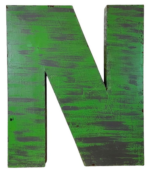 Großer, antiker grüner Eisenfassadenbuchstabe N, 1970er Jahre
