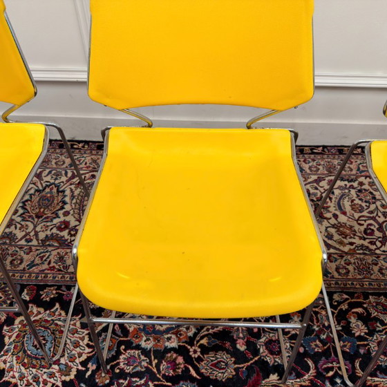 4x Sedia Vintage Gialla Matrix Krueger Di Thomas Tolleson – Sedie da pranzo, Metallo, Plastica (photo 9 of 17)