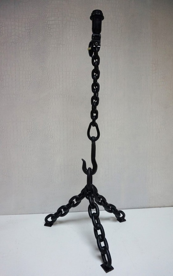 Image 1 of Vintage brutalist nautical standing metal chain lamp in the style of Franz West, 1970s