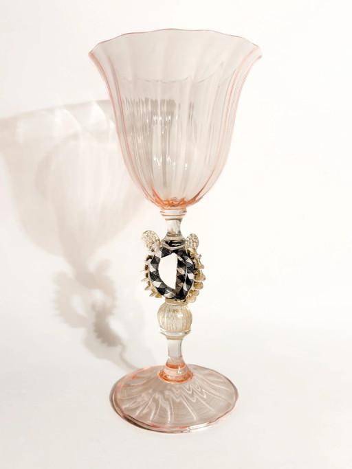 Cristal de Murano La Murrina rosa y dorado de los años 70