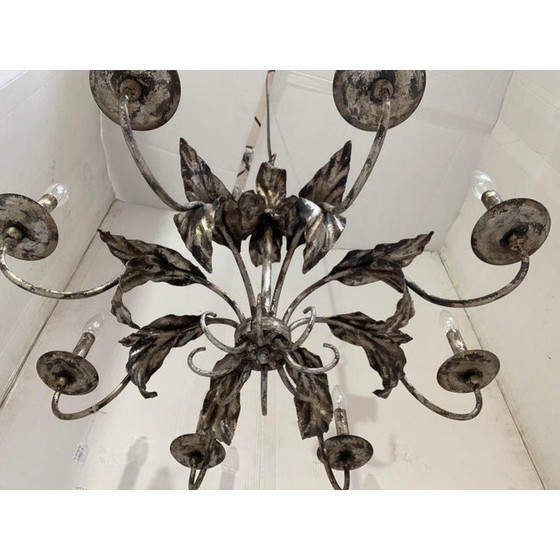 Image 1 of Contemporary Brunish-Silver Florentine Wrought Iron Chandelier