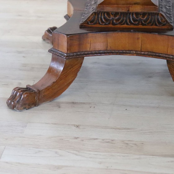 Image 1 of Table d'appoint ou table à thé ancienne en noyer, à un tiroir, extensible, Italie, XIXe siècle