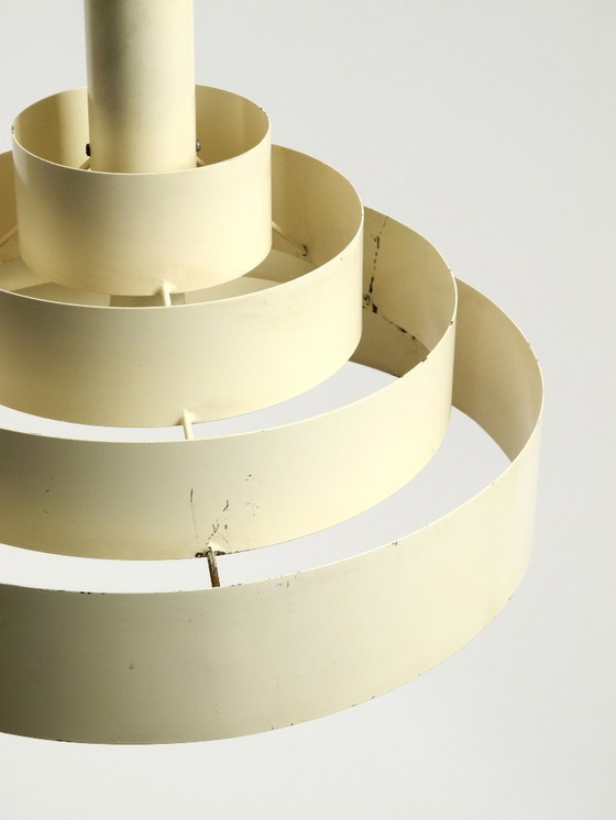 Image 1 of Zware, massief metalen hanglamp met lamellen uit de jaren 60 uit het ruimtetijdperk