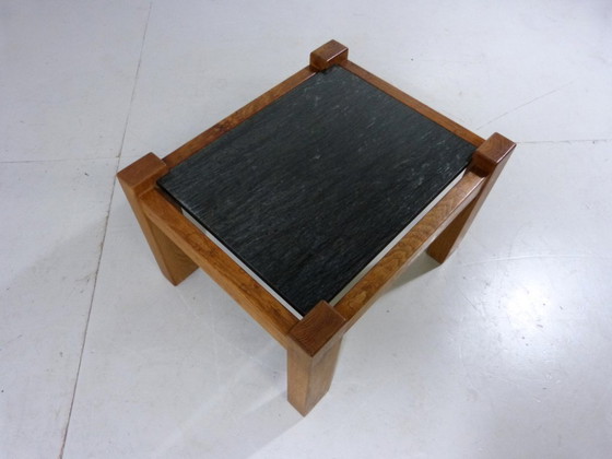Image 1 of Brutalist coffee table oak & natural stone 1970s