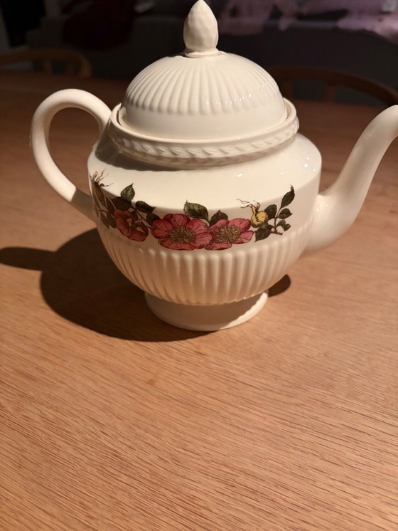 Image 1 of Wedgwood Biar Rose Teapot, espresso cups and egg cup