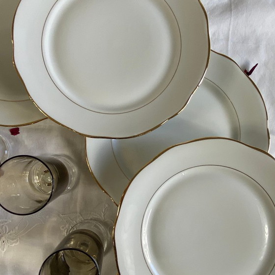 Image 1 of 6 piatti piani antichi in porcellana Lamotte Sologne con doratura vintage