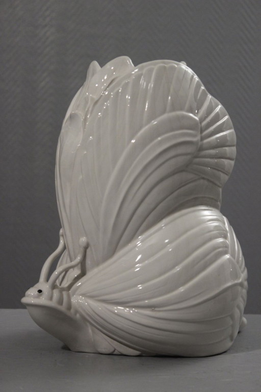 Large vintage ceramic vase with a dreamlike snail and butterfly design, Italy, 1970s