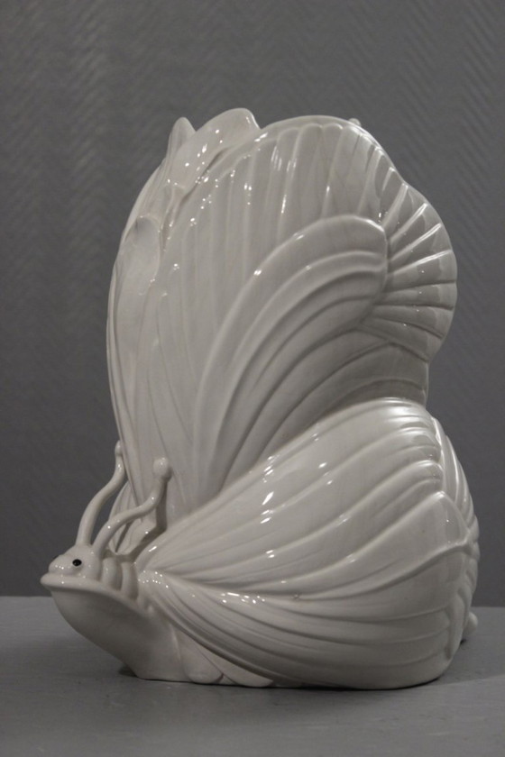 Image 1 of Large vintage ceramic vase with a dreamlike snail and butterfly design, Italy, 1970s