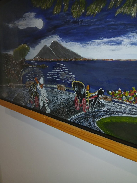 3D Night View of the Gulf of Naples. Painted on Wood. – Paintings & Drawings, Other (photo 4 of 5)