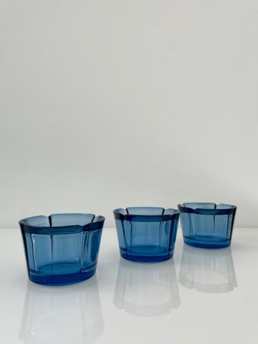 3x Rosendahl Danish design candle holders blue glass