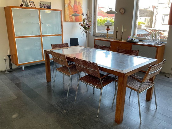 Image 1 of Teak dining table with stainless steel top