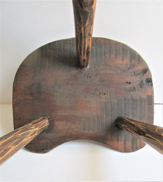 Image 1 of sgabello treppiede, stile arte popolare, legno massello