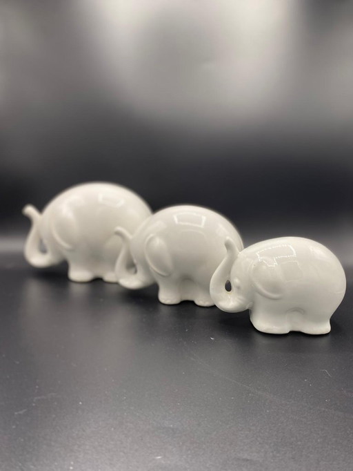 Vintage Iconic 80s statue elephant ceramic figurines Elki Steengoed Holland 3 pieces small to large
