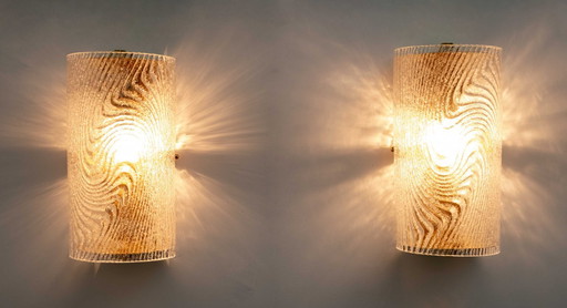 Paar moderne Italiaanse wandlampen van Murano glas en messing "Corteccia", jaren 80