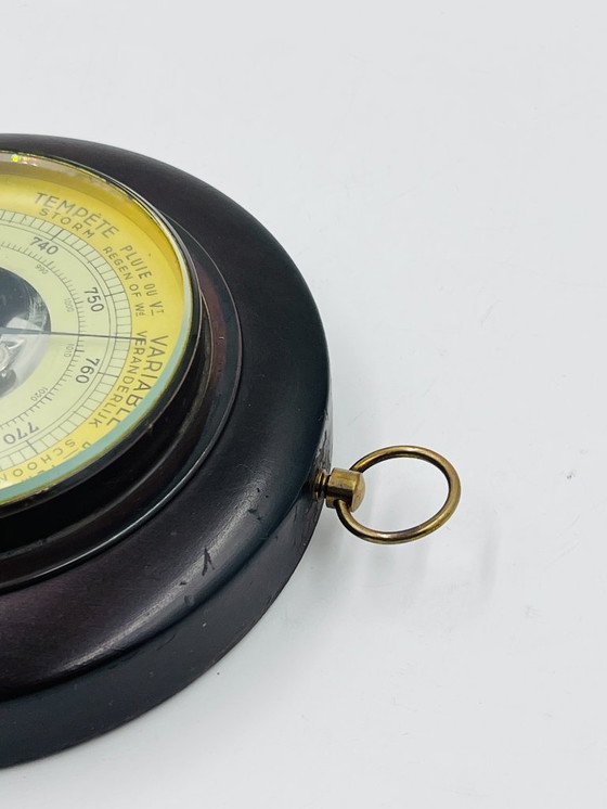Image 1 of Vintage wall barometer in wood and brass-plated metal from the 1960s