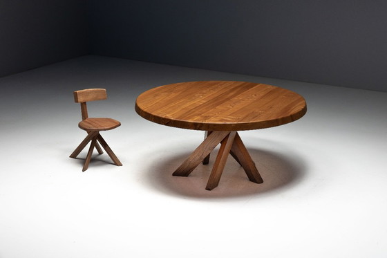 Image 1 of 'T21' Elm Dining Table by Pierre Chapo, France, 1973
