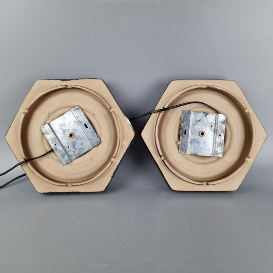 Image 1 of Set of 2 Vintage Wall or Ceiling Lamps by Hustadt Leuchten - Hexagonal Ceramic - 26 cm - 1970s