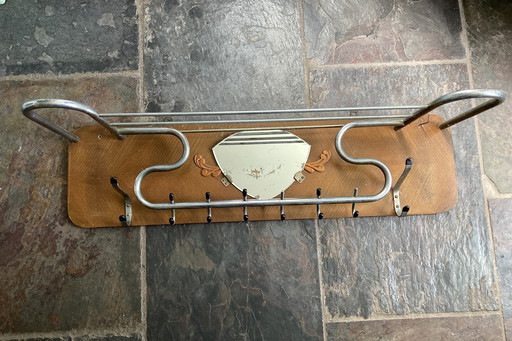 Vintage coat rack with chrome tube and mirror