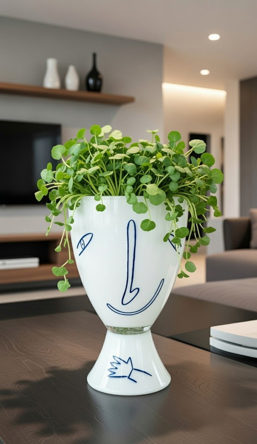 (W016) Ritzenhoff Vase Petit-Roulet in white with abstract face