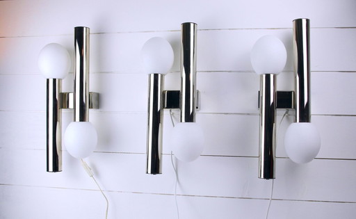 Drei Wandleuchten aus verchromtem Metall, von Sciolari , Italien 1970