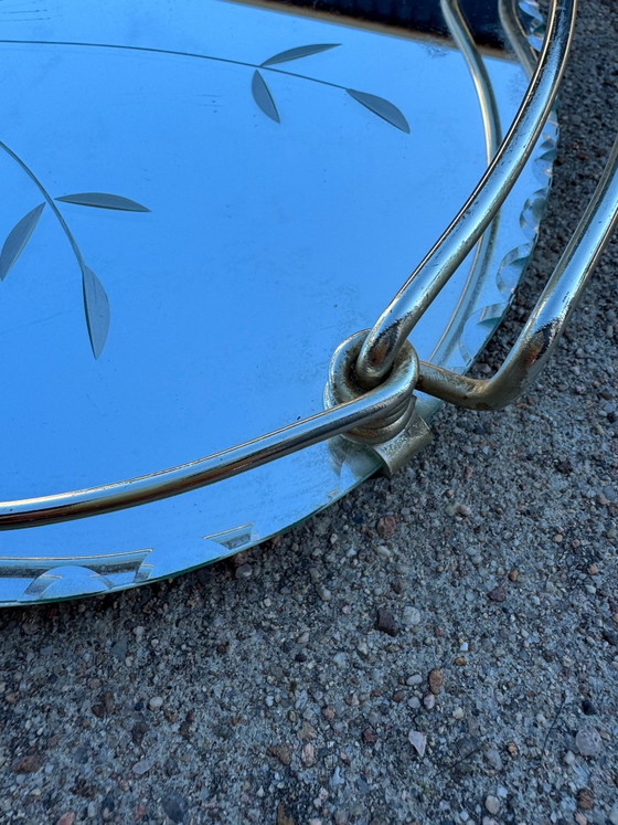 Engraved beveled mirror tray 50s, Decorative Objects, Glass, Chrome, Silver (photo 9 of 13)