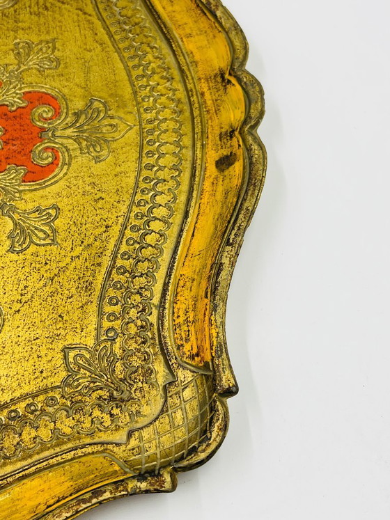 Image 1 of Grande vassoio fiorentino, stile barocco, oro giallo, vintage anni '70