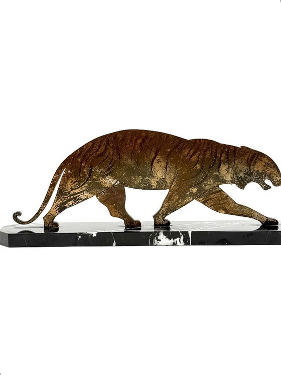 Image 1 of Art-Déco-Tigre-Skulptur aus Bronze, Frankreich, ca. 1930