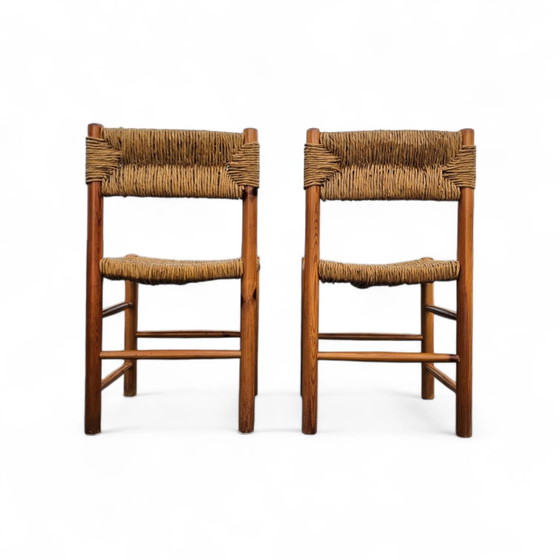 2 x pine wood woven reed dining chairs / France 1950s (photo 21 of 40)