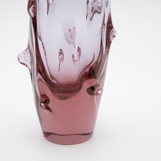 Image 1 of Mid-Century-Modern Miroslav Klinger Glas Vase Alexandrit Nubs Noppenglas H22Cm