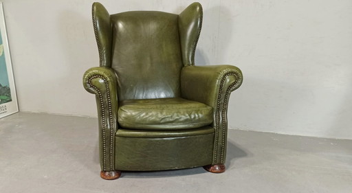 Chaise longue vintage en cuir vert