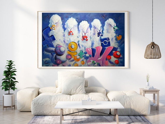 Original Oil Painting Pop Art Symbolism Intervention, Paintings & Drawings, Canvas, Other, Blue (photo 3 of 7)