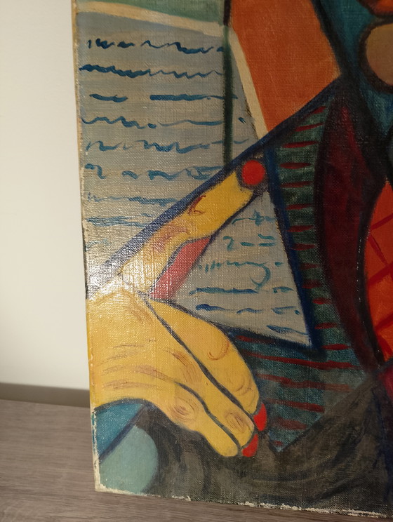 Image 1 of Neo-Cubist portrait by L. Calezis, Provençal school, Aubagne, Marseille, France, oil on canvas