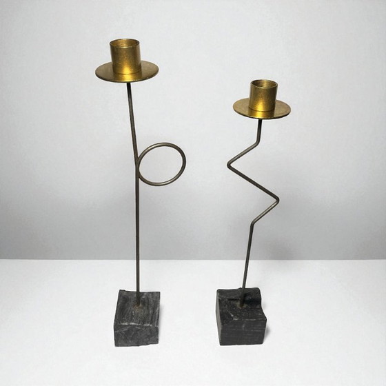 Image 1 of IKEA Kräsen kandelaar (set van 2) - Memphis Postmodern ontwerp door Ehlén Johansson, 1987