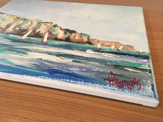 Image 1 of Philippe LAURENT - Barche a vela in Normandia - Dipinto dell'artista