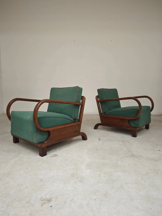 Pair of Art Deco green armchairs by Jindrich Halabala, Prague 1930 – Wood (photo 24 of 24)