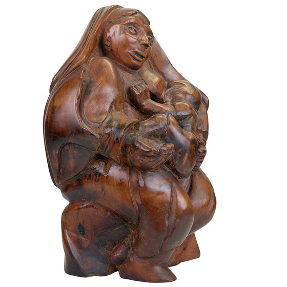 Expressive Hand-Carved Madonna and Child in Heavy Tropical Hardwood – Sculpture (photo 2 of 10)