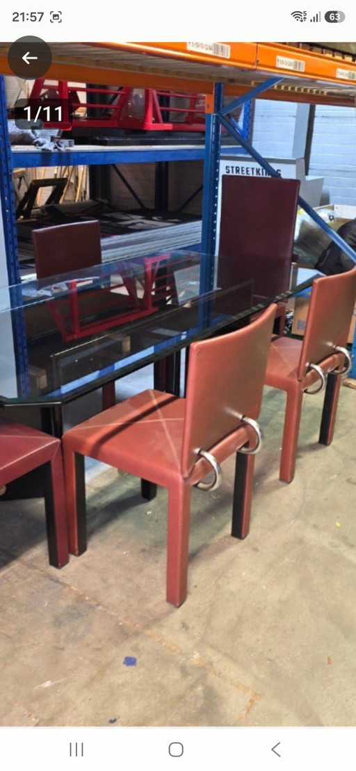 Beautiful B&B Italia Arcadia dining table with glass top and 6 matching chairs, designed by Paolo Piva. (photo 2 of 5)