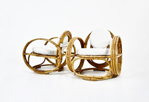 Paire de fauteuils italiens en rotin, 1960