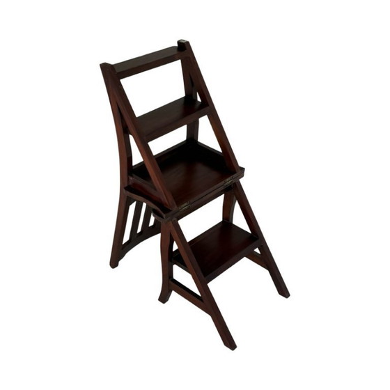 Image 1 of Antike Bibliothekstreppe / Klappbarer Stuhl - Französisches Hartholz - Erfunden von Benjamin Franklin (Franklin-Stuhl)!