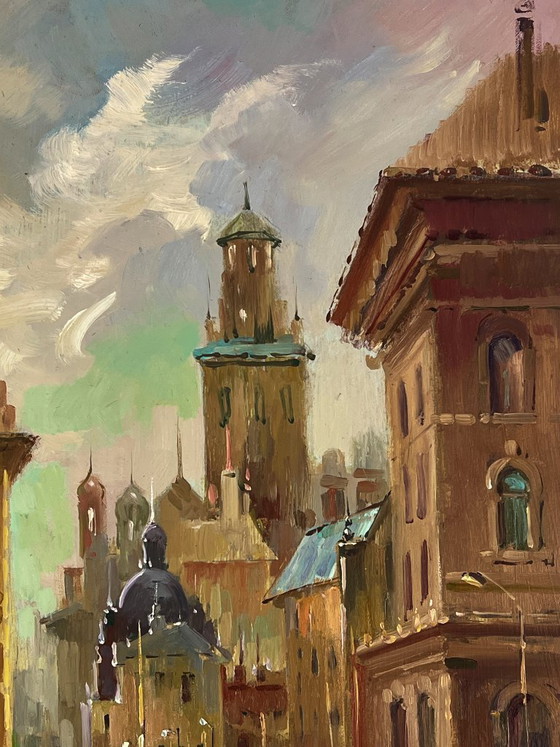 Image 1 of Original Oil Painting City River Landscape Venetian reflection