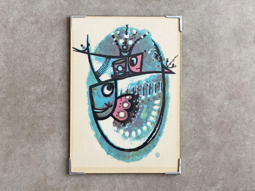 1x Lars Nyman textile wall hanging with fish - Signé