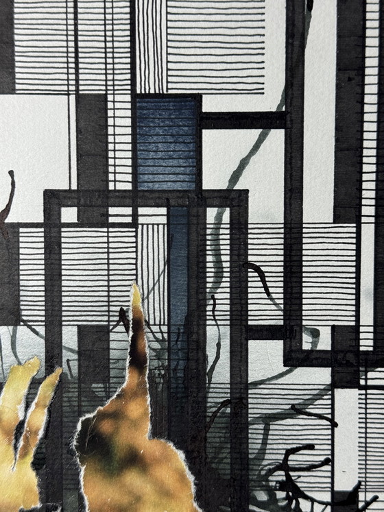 Image 1 of Eugène Eechaut (1928-2019) - ingelijste inktcompositie met collage, 1987