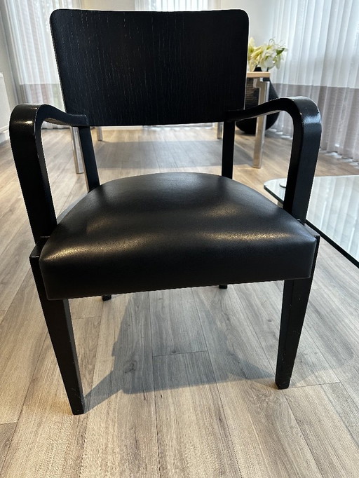 Black wood and leather desk chair (1950s-1960s)