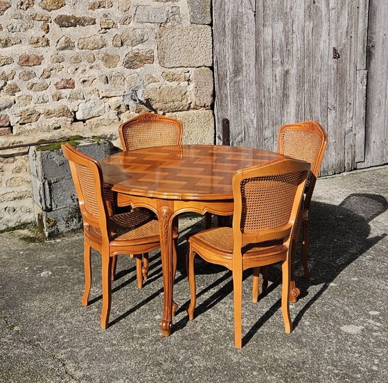 Image 1 of French Vintage Marqueterie Dining Table-extandable Cherrywood Table -Style Louis XV-80s