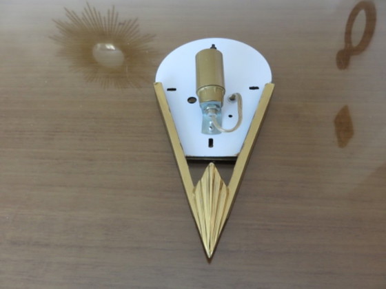 Art Deco Wall light, in gilded brass and thick frosted glass, Transparent (photo 8 of 12)