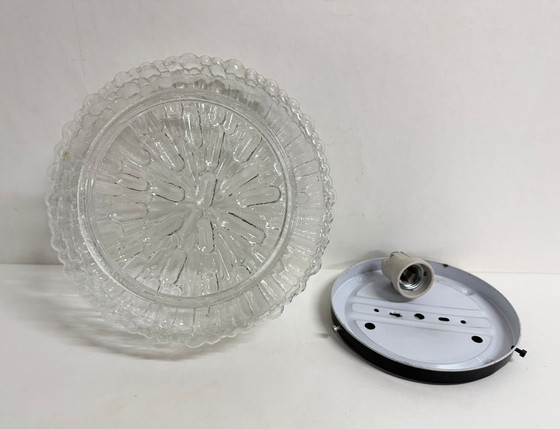 Image 1 of Vintage helder glas bewerkte plafondlamp wandlamp 80’s 