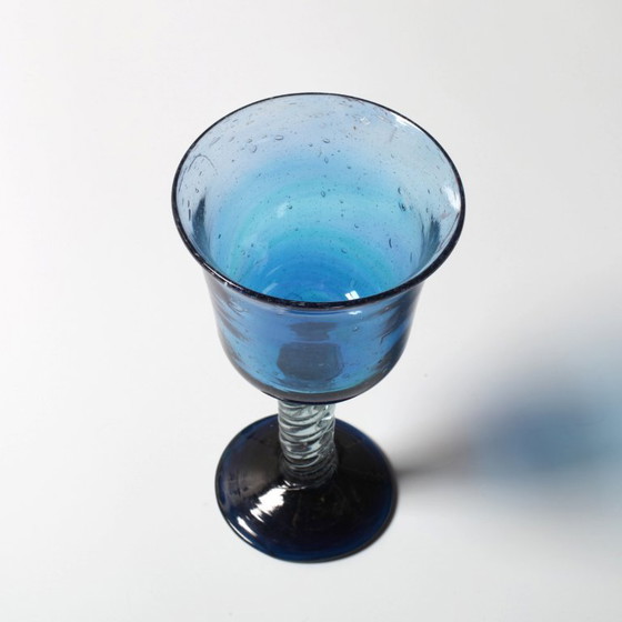 Vintage handgeblazen wijnglas met gedraaide steel van Murano-marmer / Zeldzaam wijnglas / Murano / Italië / (photo 6 of 9)
