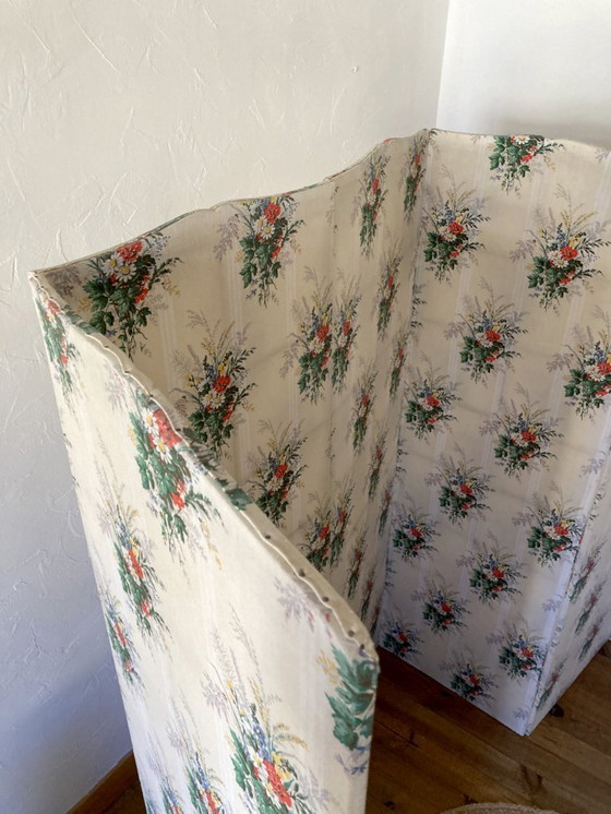 Image 1 of Antique 6-panel folding screen in wood and fabric, 1950s-1960s